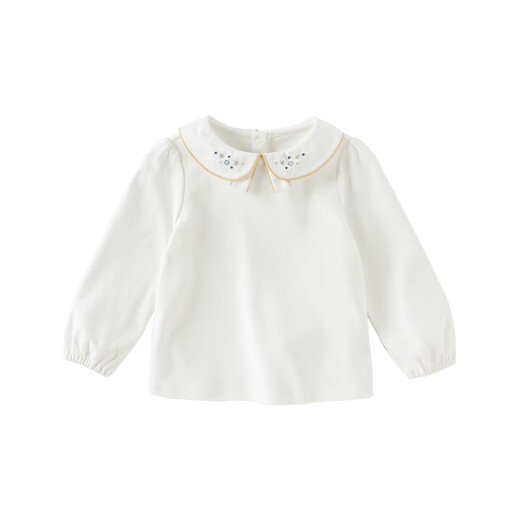 DAVE&BELLA girls long-sleeved T-shirt new children's bottoming top baby girl spring clothes casual children's pullover pearl white ready stock 110 cm (recommended height 100-110cm)
