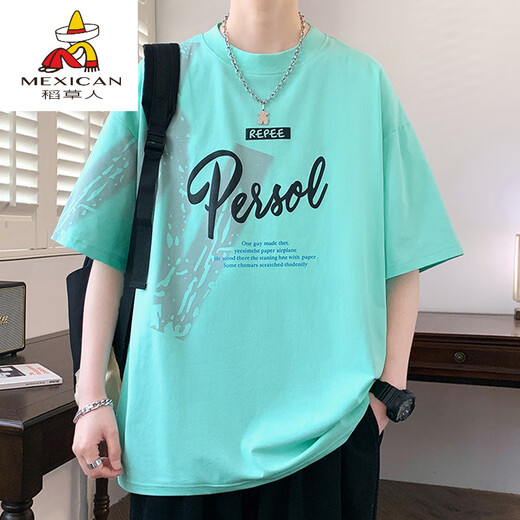 Scarecrow (mexikanisch) kurzärmelige Männer Sommer Lose Modemarke Briefe Gedrucktes runde Hals-obere halbe Ärmel T-Shirt American Casual Herren T-Shirt 693 Black M etwa 80-100 Jin [Jin Equals Equals 0,5 kg] kann getragen werden