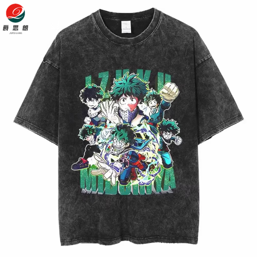
Jueslang animation full-time hunter hunter x hunter retro old summer cotton washing short-sleeved T-shirt for men and women washing black B1301 XL