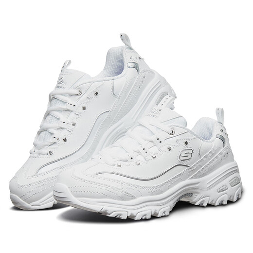 Skechers Chaussures féminines automne et hiver 2025 Nouvelles chaussures de panda en cuir épaisse semelles accordées papa chaussures blanches Sneakers décontractés non glissés 11979-WSL 35