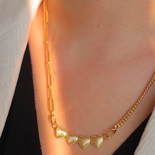 Junbu 18k gold four-leaf clover pendant love-shaped clover dual-use accessories diy buckle au750 necklace single pendant 18k gold large card spelled Cuba 45cm