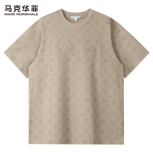 
Mark Huafei [Present-Flowed Print] Round Neck Short-Sleeve T-Shirt Men's 2025 Summer New Embroidered American Top Trendy T Khaki 701 XL 180