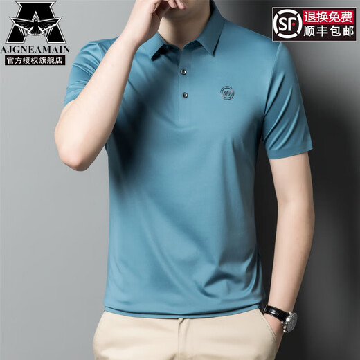 AJGNEAMAIN意大利轻奢高档男装夏季短袖POLO衫无痕商务休闲半袖纯色男士上衣 9859浅绿【无痕免烫抗皱】 3XL 190/56【建议170-190斤】