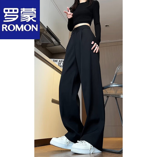 Luo Meng clenfit scimitar trousers men's spring and autumn trendy brand loose and drapey long wide-leg casual trousers black L 115-130Jin Jin equals 0.5 kg