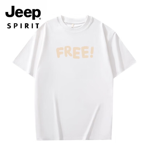 JEEP SPIRIT纯棉宽松港风短袖衫T恤男夏季2024新款ins潮牌男装美式高街半袖体 白色-1585-短款-100%纯棉 S 【建议90-115斤】