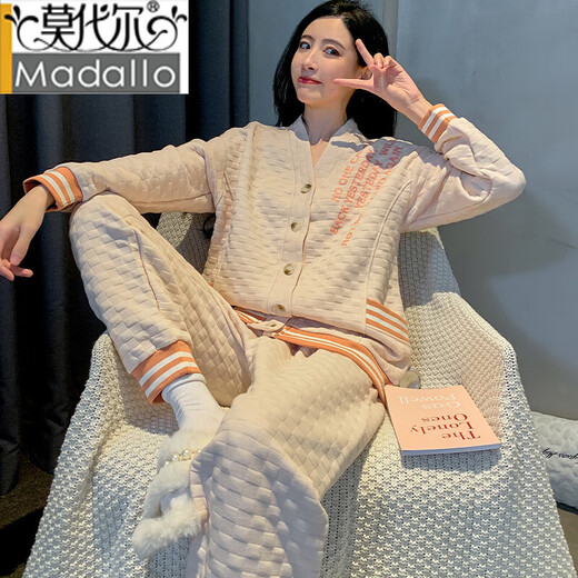 
Modal air cotton mezzanine pajamas for women in spring and autumn and winter pure cotton long sleeve thickened thin cotton home clothing set can be worn outside MFB15271 women M women Suitable for weight 80-100 Jin [Jin equals 0.5 kg]