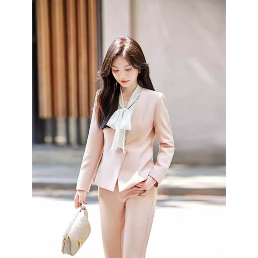 Zi Mei Qiao new spring clothing women's long-sleeved suit suit jacket wide-leg pants cosmetics beauty long-sleeved professional work clothes white single-piece suit XL (recommended 110-120 Jin Jin equals 0.5 kg)