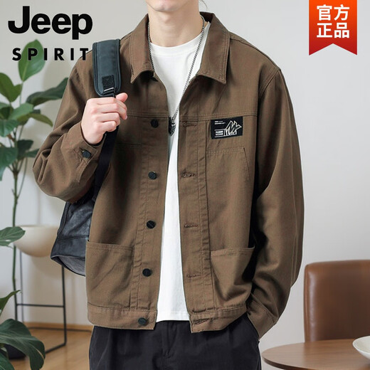 JEEP SPIRIT外套男款春秋季2025新款衬衫翻领秋装男士工装夹克初秋褂子上衣服 【升级版】K12806黑色 3XL 【建议155-168斤】