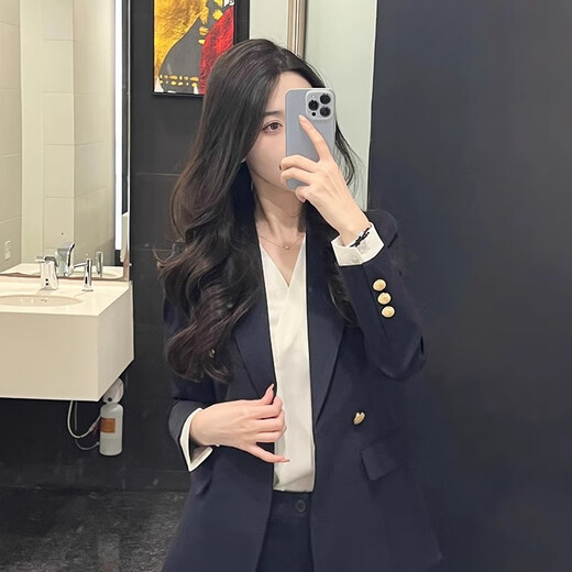 Punizi suit suit for women 2025 spring and autumn new temperament interview work clothes professional wear formal high-end suit jacket black suit + wide-leg pants L