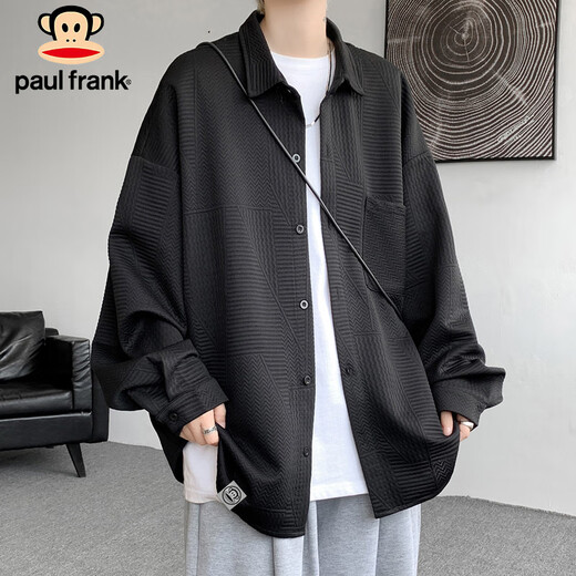 大嘴猴（paul frank）长袖衬衫男春秋季时尚百搭衬衣男士休闲外套男装上衣 黑色 2XL