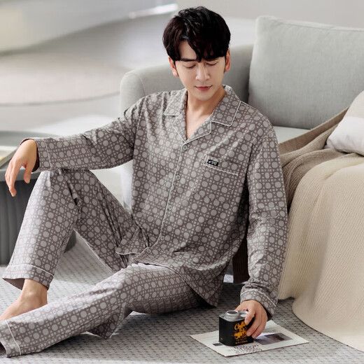 Catman (Miiow) pijama para hombres mangas largas de algodón puro de primavera y otoño 2025 Nuevo otoño de mediana edad y ancianos Padre Hombres delgados de otoño e invierno ropa 3882 XL (tamaño 175) recomendado para usar peso 140-16
