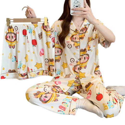 Nanjiren's milky bralala women's pajamas spring and summer thin short-sleeved three-piece set girl's casual home clothing set KK14137# M [Suggested 80-100Jin [Jin equals 0.5 kg]]