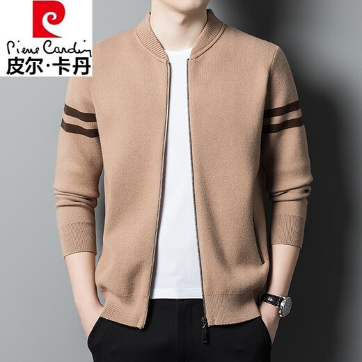 皮尔卡丹（pierre cardin）品牌针织开衫纯色羊毛男韩版潮流休闲立领夹克毛衣外套春秋装男 5608驼色 XL 180建议160-175斤