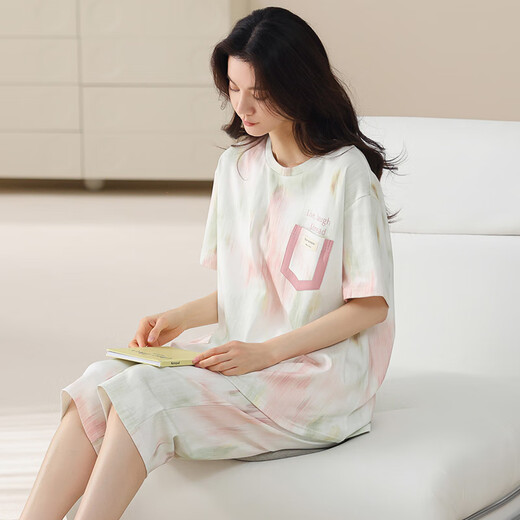 Modal 100% pure cotton pajamas for women in summer 2025 new cotton short-sleeved cropped pants for women home clothing set summer YY-N63648 L 105-125Jin [Jin equals 0.5 kg] Order before four o'clock, shipped on the same day