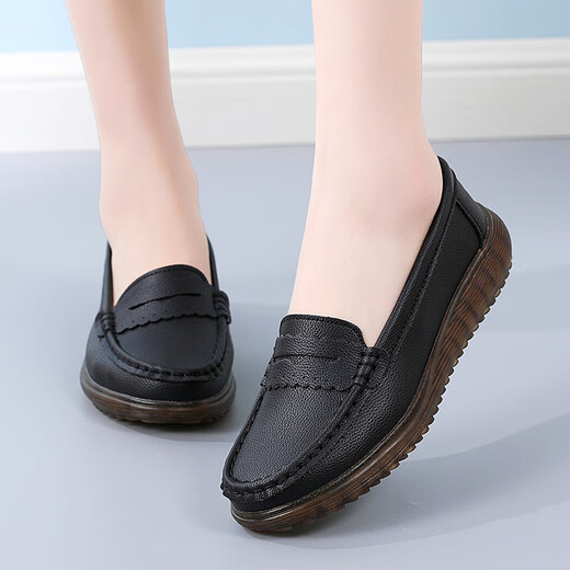 Rote Libelle (rote Libelle) Lederbohnenschuhe für Frauen 2025 Frühlings- und Sommerflacher Mund flache Baumwollschuhe Vielseitige nicht rutschfeste Ferse Mutter Lässige Schuhe Grau 826 Baumwollschuhe 35