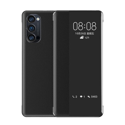 亿色师 适用 OPPOReno4pro手机壳翻盖式商务男士透明女款镜头全包硅胶防摔皮套 【OPPO Reno4】黑色-贈膜