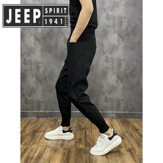 JEEP SPIRIT Jeep Internet celebrity 2025 trendy brand handsome casual pants men's versatile slim spring and summer sports nine-point tie-fitting black 834 single size 31130-140Jin [Jin equals 0.5 kg]