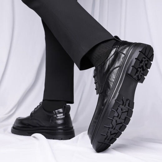 Zapatos de cuero portuleso para hombres de negocios británicos para hombres zapatos casuales de negocios de manera baja con planta gruesa zapatos formales zapatos de boda 9929 negro 42