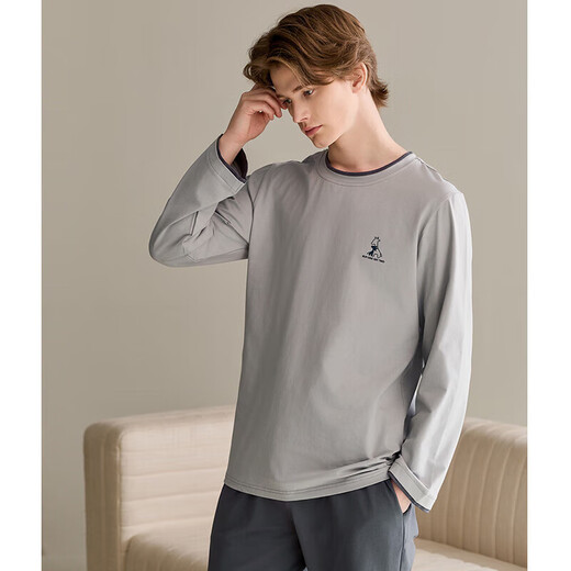 Fenton Couple Pajamas Women's Spring and Autumn Pure Cotton Long-Sleeved Trousers Large Size Casual Cotton Men's Home Clothes Set Dark Gray Single Men's L Recommendation Female 110-124 Jin Jin equals 0.5 kg, male 126-146