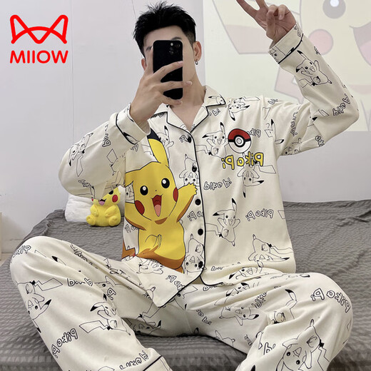 猫人（MiiOW）2025新款男士睡衣春秋款长袖薄款青少年卡通学生夏季天家居服套装 9902男款 2XL 标准(高180\180斤)