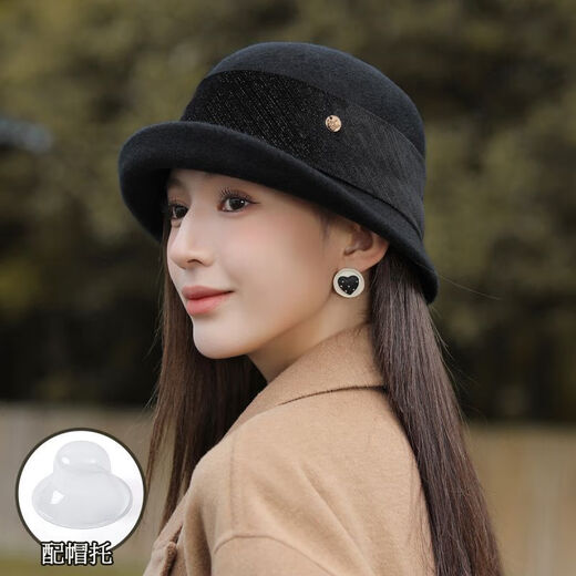 恒源祥英伦复古卷檐礼帽女2024年新款秋冬季羊毛呢中老年渔夫盆帽子 米色 均码(可调节)