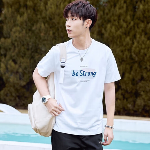 Camiseta de manga corta de primavera y verano de verano para niños ropa de algodón puro casual 2025 Nuevo estampado de moda para hombres versátiles HS1278 White L