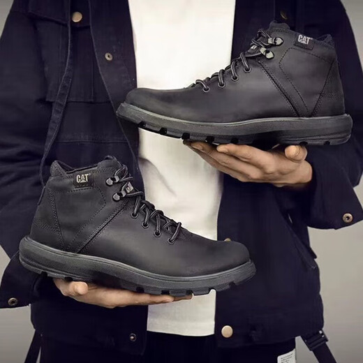 Carter (CAT) Men's Shoes Mid-High Top Martin Boots Work Shoes Leather Motorcycle Work Boots Cow Leather Shoes Cat Short Boots Men's Black - Standard Leather Shoes 39