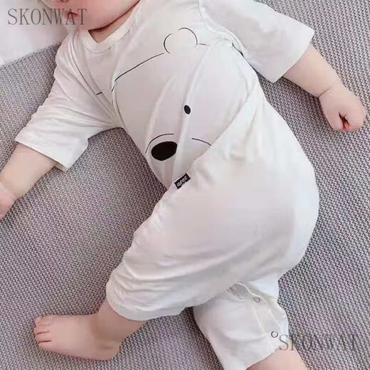SKONWAT children's one-piece pajamas spring and autumn modal baby one-piece long-sleeved baby sleeping bag split-leg home clothes gray chinchilla long-sleeved style 80