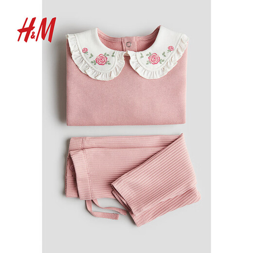 
H/M Children's Clothing Baby Girl 2025 Fall New Tops and Leggings 2-Piece Set 1275508 White/Navy Blue 100 100/56