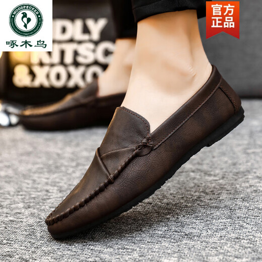 Zapatos de gorro de pájaros carpinteros trabajos de negocios coreanos zapatos de cuero casual de cuero transpirable y versátiles zapatos para hombres 2025 Spring D826 Negro 39 Pequeño