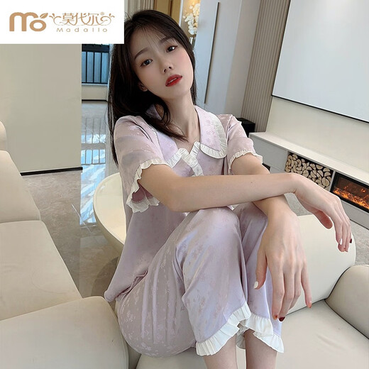 Modal French Palace Style Ice Seide Pyjamas Damen-Kurzarmhose im Sommer Neue Internet-Promi-Kleidungsstil-Kleidungsstücke Set hochwertig-yfy9905 Kurzarmhosen] M empfohlen 80-100jin [Jin gleich 0,5 kg]]