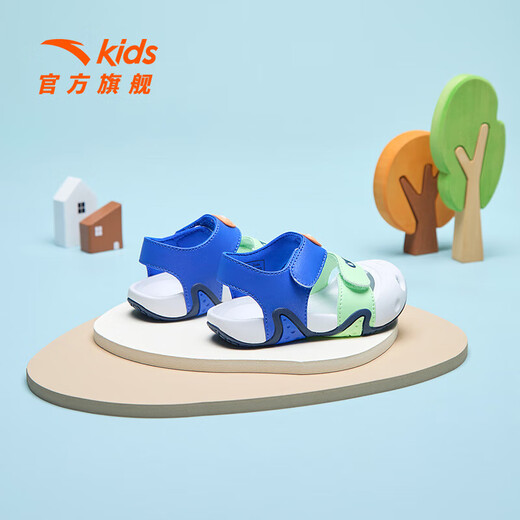 ANTA children's sandals for boys and girls, beach shoes for boys and girls, summer toe-caps, breathable, lightweight, soft-soled baby starfish toddler shoes, men's sea blue/fluorescent light grass green-3 23, shoe inner length 14cm