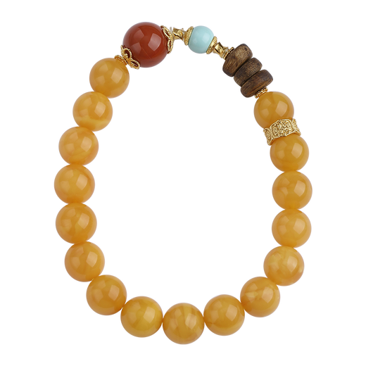Potala Palace Beeswax Southern Red Bracelet 925 Silver Agarwood Turquoise Multi-treasure Single Circle Transfer Bead Men and Women Bracelet Birthday Gift Shihua Fangnian Beeswax Bracelet