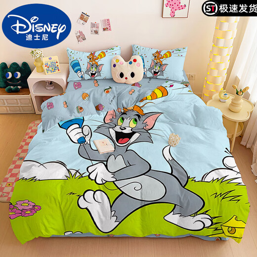 迪士尼猫和老鼠可爱纯棉床上用品儿童四件套学生宿舍卡通床单被套 1049JT (被套220*240)四件套1.8床