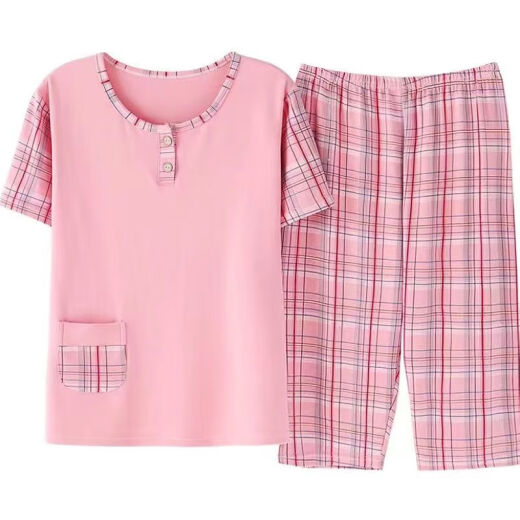 Mu fengqing pijama de madre de mediana edad para mujeres en verano algodón puro pantalones recortados de manga corta más grasa más ropa de gran tamaño para el hogar de mediana edad T3937 XL (115-135Jin [Jin iguala 0.5 kg])