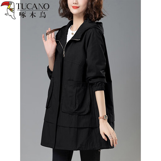 Woodpecker Korean Style Loose Windbreaker Women's Mid-Length Spring and Autumn Clothing 2026 New Casual Western Style Jacket for Middle-aged Mothers Brown 2XL (Recommended 130Jin Jin is equal to 0.5kg -145Jin Jin is equal to 0.5kg)