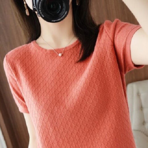 Дэн Pretty Xinjiang Cotton's Новый летний вязаный вязаный круглое шея с короткими рукавами.