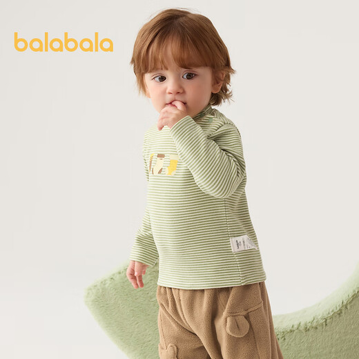 Balabala children's clothing baby bottoming shirt half turtleneck T-shirt boys and girls tops baby autumn and winter cute boys and children white and green tone 00414 80