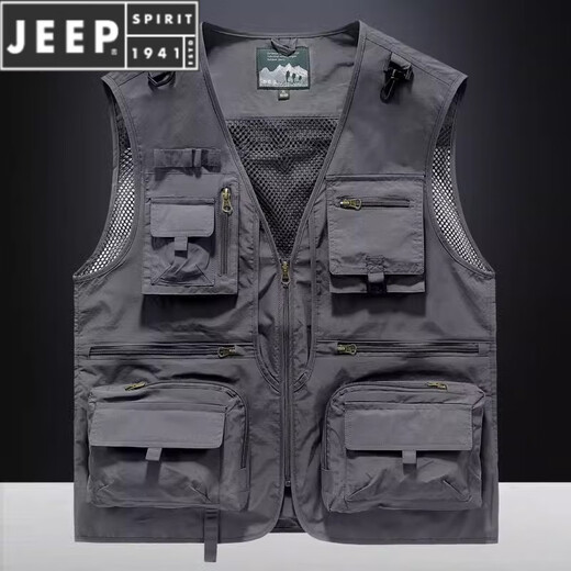 JEEP SPIRIT Spring and Summer Men's Shield Vest Vest Workwear Loose Outdoor Fishing Photographer Vest Workwear 7898 Black S 90-100Jin [Jin equals 0.5 kg]