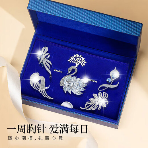 2025 new high-end temperament brooch for women, elegant corsage gift box pin, Chinese Valentine's Day gift for wife, girlfriend, luxury swan brooch five-piece set