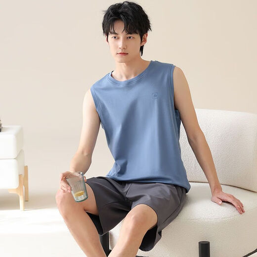 梦心声无袖睡衣夏季纯棉套装背心男士新款家居服男款薄款短裤可外 梦背心套装：OMM13658 L