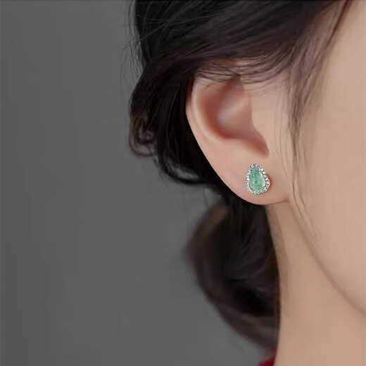 Jianlu natural jade silver earrings for women, high-grade jade earrings, jewelry, mother's birthday gift for wife and mother
