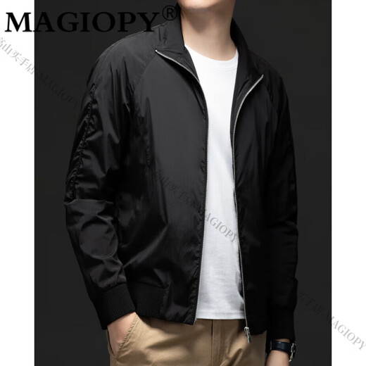 Magiopy Luxury High-End-Marke Schaffelljacke für Männer Frühling und Herbst Modestand Halsband Dünne Raglan-Hülle Casual Jacke für Männer Schwarz 3xl 190