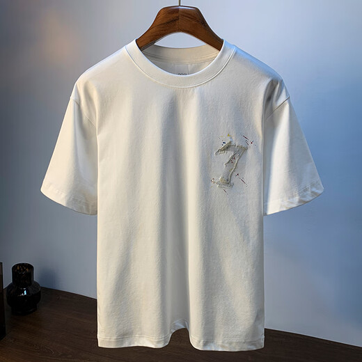 Kurashi Ichiki T-shirt à manches courtes pour hommes Summer Vêtements minces de cou rond décontracté 2025 Nouveaux t-shirts à demi-manche brodés Men White_ [HJ6630] L_ Convient pour 115-130jin [Jin est égal à 0,5 kg]