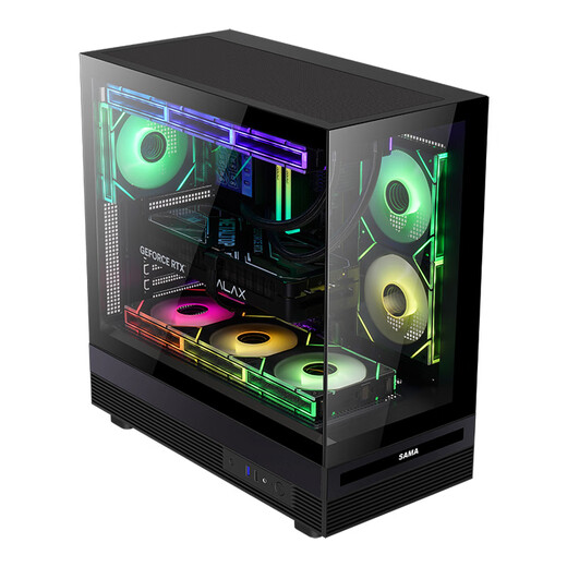 先马（SAMA）惊鸿 黑色ATX海景房游戏电脑主机箱 270°全景/双面玻璃/支持360水冷/9风扇位/427mm长显卡/U2+U3