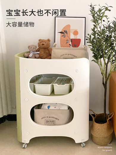 IGIFTFIREll婴儿尿布台宝宝抚触护理台换尿布可移动新生儿洗浴婴 【奶白灰】尿布台+4D纤维垫+4个收纳盒+1个挂盒 其他-框架结构-组装
