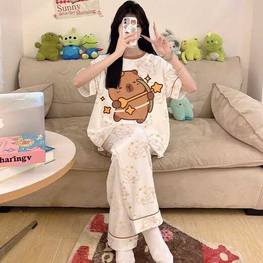 
Junjunsui Dimei pajamas for women in summer 2025 new pure cotton short-sleeved trousers large size cartoon cute student summer home clothing short-length-KAY-88557 L (recommended 90-110Jin [Jin equals 0.5 kg])