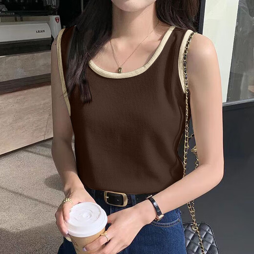 New summer suspender vest for women wearing inner and outer bottoming shirts, fashionable waffle splicing design sleeveless tops, B167-white L Recommended 105-115Jin [Jin equals 0.5 kg]