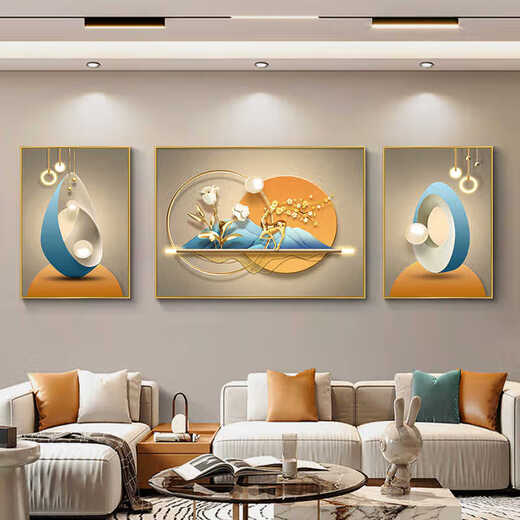 
GANHUA GANHUA GANHUA Living Room Decoration Painting Sofa Background Wall Hanging Painting 2025 New Light Luxury Wall Painting Blessing JD15849 Left and left and right 30*40 60*40 in the middle