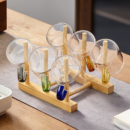 Yaji tea set tea cup Xiao tea cup 100ml heat-resistant glass tea cup home office cup color handle - 6 pieces